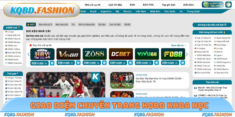 Giao diện chuyên trang KQBD khoa học